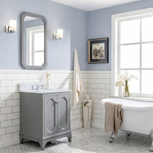 Water Creation Vanity Water Creation QU24CW01CG-Q21000000 Queen 24 Inch Single Sink Carrara White Marble Countertop Vanity in Cashmere Grey with Mirror