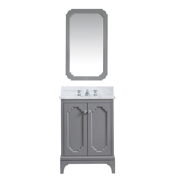 Water Creation Vanity Water Creation QU24CW01CG-Q21BX0901 Queen 24 In. Single Sink Carrara White Marble Countertop Vanity in Cashmere Grey with Classic Faucet and Mirror