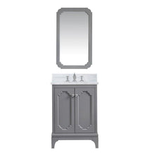Load image into Gallery viewer, Water Creation Vanity Water Creation QU24CW01CG-Q21FX1301 Queen 24 Inch Single Sink Carrara White Marble Countertop Vanity in Cashmere Grey with Waterfall Faucet and Mirror