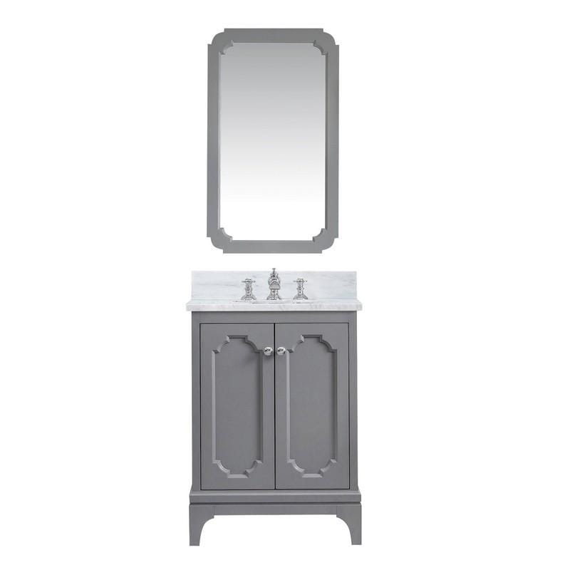 Water Creation Vanity Water Creation QU24CW01CG-Q21FX1301 Queen 24 Inch Single Sink Carrara White Marble Countertop Vanity in Cashmere Grey with Waterfall Faucet and Mirror
