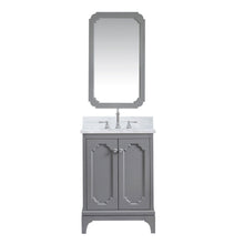 Load image into Gallery viewer, Water Creation Vanity Water Creation QU24CW01CG-Q21TL1201 Queen 24 In. Single Sink Carrara White Marble Countertop Vanity in Cashmere Grey with Hook Faucet and Mirror