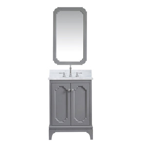 Water Creation Vanity Water Creation QU24CW01CG-Q21TL1201 Queen 24 In. Single Sink Carrara White Marble Countertop Vanity in Cashmere Grey with Hook Faucet and Mirror