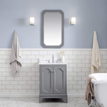 Load image into Gallery viewer, Water Creation Vanity Water Creation QU24CW01CG-Q21TL1201 Queen 24 In. Single Sink Carrara White Marble Countertop Vanity in Cashmere Grey with Hook Faucet and Mirror