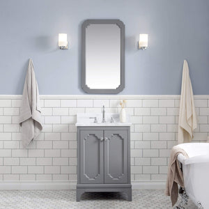 Water Creation Vanity Water Creation QU24CW01CG-Q21TL1201 Queen 24 In. Single Sink Carrara White Marble Countertop Vanity in Cashmere Grey with Hook Faucet and Mirror