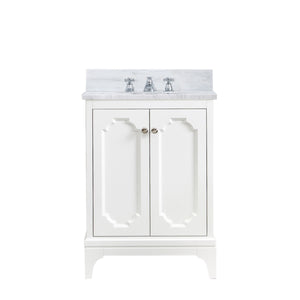 Water Creation Vanity Water Creation QU24CW05PW-000BX0905 Queen 24 Inch Single Sink Carrara White Marble Countertop Vanity in Pure White with Classic Faucet