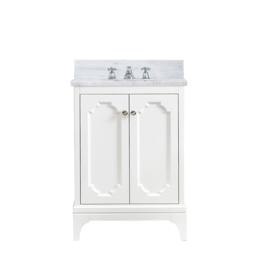 Water Creation Vanity Water Creation QU24CW05PW-000BX0905 Queen 24 Inch Single Sink Carrara White Marble Countertop Vanity in Pure White with Classic Faucet