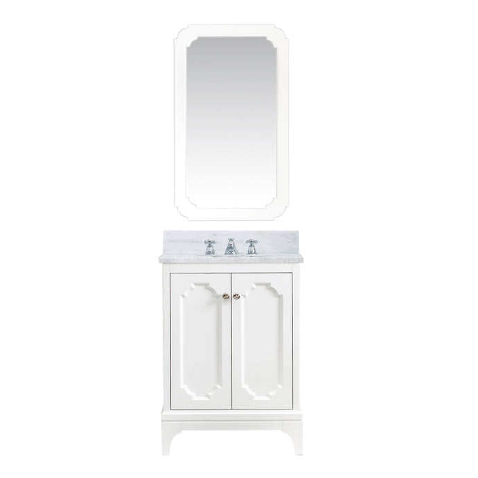 Water Creation Vanity Water Creation QU24CW05PW-Q21000000 Queen 24 In. Single Sink Carrara White Marble Countertop Vanity in Pure White with Mirror