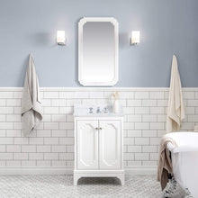 Load image into Gallery viewer, Water Creation Vanity Water Creation QU24CW05PW-Q21BX0905 Queen 24 In. Single Sink Carrara White Marble Countertop Vanity in Pure White with Classic Faucet and Mirror