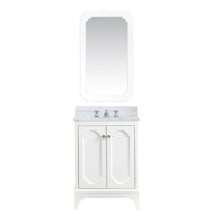 Load image into Gallery viewer, Water Creation Vanity Water Creation QU24CW05PW-Q21BX0905 Queen 24 In. Single Sink Carrara White Marble Countertop Vanity in Pure White with Classic Faucet and Mirror