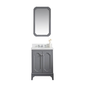 Water Creation Vanity Water Creation QU24QZ01CG-Q21TL1201 Queen 24-Inch Single Sink Quartz Carrara Vanity In Cashmere Grey With Matching Mirror(s) and F2-0012-01-TL Lavatory Faucet(s)