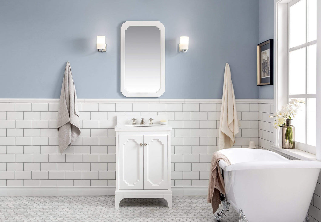 Water Creation Vanity Water Creation QU24QZ05PW-000BX0905 Queen 24-Inch Single Sink Quartz Carrara Vanity In Pure White  With F2-0009-05-BX Lavatory Faucet(s)