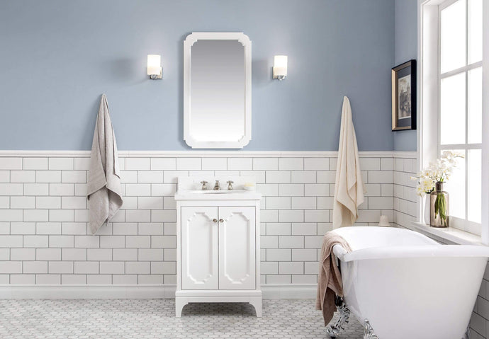 Water Creation Vanity Water Creation QU24QZ05PW-Q21BX0905 Queen 24-Inch Single Sink Quartz Carrara Vanity In Pure White With Matching Mirror(s) and F2-0009-05-BX Lavatory Faucet(s)