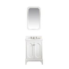 Load image into Gallery viewer, Water Creation Vanity Water Creation QU24QZ05PW-Q21BX0905 Queen 24-Inch Single Sink Quartz Carrara Vanity In Pure White With Matching Mirror(s) and F2-0009-05-BX Lavatory Faucet(s)