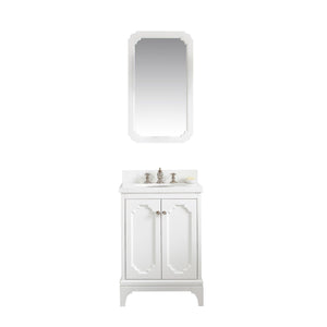 Water Creation Vanity Water Creation QU24QZ05PW-Q21FX1305 Queen 24-Inch Single Sink Quartz Carrara Vanity In Pure White With Matching Mirror(s) and F2-0013-05-FX Lavatory Faucet(s)