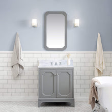 Load image into Gallery viewer, Water Creation Vanity Water Creation QU30CW01CG-000BX0901 Queen 30 Inch Single Sink Carrara White Marble Countertop Vanity in Cashmere Grey with Classic Faucet