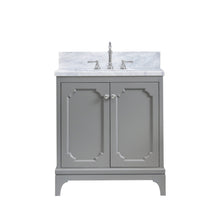 Load image into Gallery viewer, Water Creation Vanity Water Creation QU30CW01CG-000TL1201 Queen 30 Inch Single Sink Carrara White Marble Countertop Vanity in Cashmere Grey with Hook Faucet