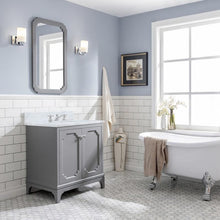 Load image into Gallery viewer, Water Creation Vanity Water Creation QU30CW01CG-Q21000000 Queen 30 Inch Single Sink Carrara White Marble Countertop Vanity in Cashmere Grey with Mirror