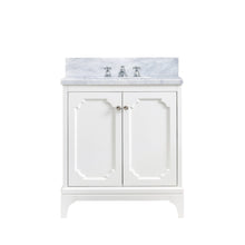 Load image into Gallery viewer, Water Creation Vanity Water Creation QU30CW05PW-000BX0905 Queen 30 Inch Single Sink Carrara White Marble Countertop Vanity in Pure White with Classic Faucet