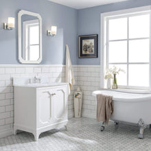 Load image into Gallery viewer, Water Creation Vanity Water Creation QU30CW05PW-Q21FX1305 Queen 30 In. Single Sink Carrara White Marble Countertop Vanity in Pure White with Waterfall Faucet and Mirror