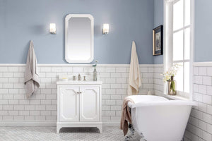 Water Creation Vanity Water Creation QU30QZ05PW-Q21TL1205 Queen 30-Inch Single Sink Quartz Carrara Vanity In Pure White With Matching Mirror(s) and F2-0012-05-TL Lavatory Faucet(s)