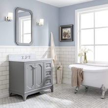 Load image into Gallery viewer, Water Creation Vanity Water Creation QU36CW01CG-000BX0901 Queen 36 Inch Single Sink Carrara White Marble Countertop Vanity in Cashmere Grey with Classic Faucet