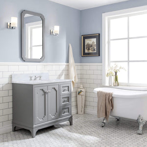 Water Creation Vanity Water Creation QU36CW01CG-000BX0901 Queen 36 Inch Single Sink Carrara White Marble Countertop Vanity in Cashmere Grey with Classic Faucet
