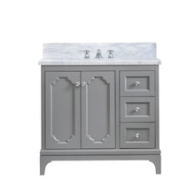 Load image into Gallery viewer, Water Creation Vanity Water Creation QU36CW01CG-000BX0901 Queen 36 Inch Single Sink Carrara White Marble Countertop Vanity in Cashmere Grey with Classic Faucet