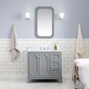 Water Creation Vanity Water Creation QU36CW01CG-000BX0901 Queen 36 Inch Single Sink Carrara White Marble Countertop Vanity in Cashmere Grey with Classic Faucet