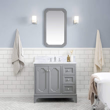 Load image into Gallery viewer, Water Creation Vanity Water Creation QU36CW01CG-000FX1301 Queen 36 Inch Single Sink Carrara White Marble Countertop Vanity in Cashmere Grey with Waterfall Faucet