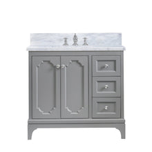Load image into Gallery viewer, Water Creation Vanity Water Creation QU36CW01CG-000FX1301 Queen 36 Inch Single Sink Carrara White Marble Countertop Vanity in Cashmere Grey with Waterfall Faucet
