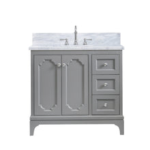 Load image into Gallery viewer, Water Creation Vanity Water Creation QU36CW01CG-000TL1201 Queen 36 Inch Single Sink Carrara White Marble Countertop Vanity in Cashmere Grey with Hook Faucet