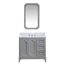 Load image into Gallery viewer, Water Creation Vanity Water Creation QU36CW01CG-Q21000000 Queen 36 Inch Single Sink Carrara White Marble Countertop Vanity in Cashmere Grey with Mirror