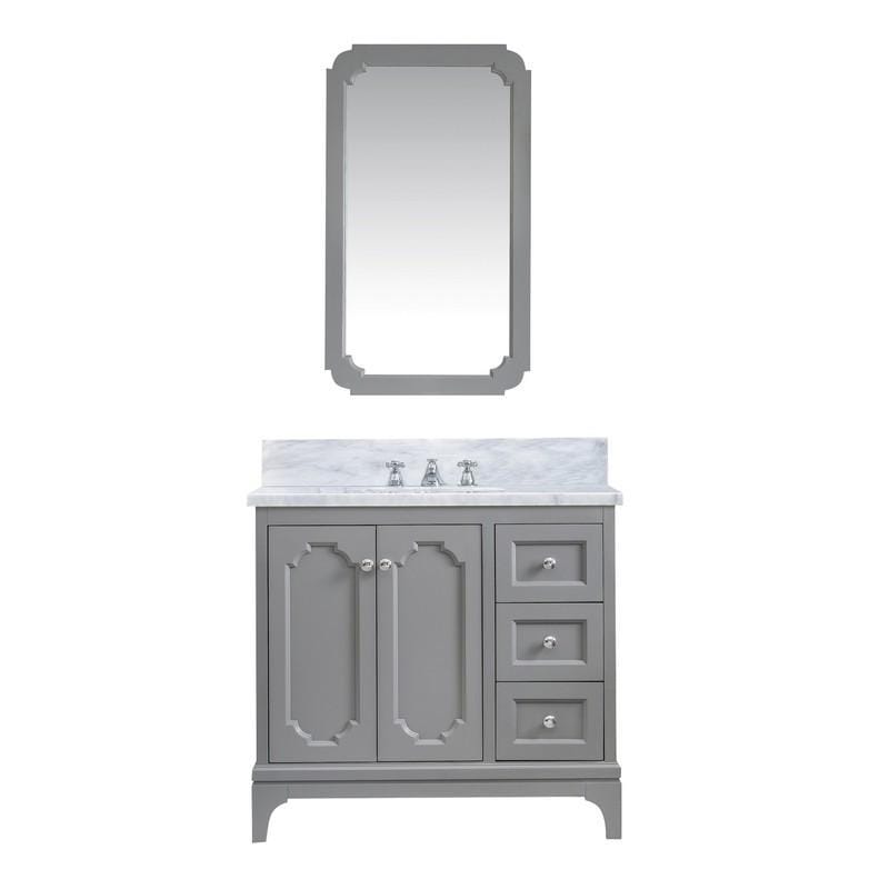 Water Creation Vanity Water Creation QU36CW01CG-Q21000000 Queen 36 Inch Single Sink Carrara White Marble Countertop Vanity in Cashmere Grey with Mirror