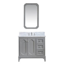 Load image into Gallery viewer, Water Creation Vanity Water Creation QU36CW01CG-Q21FX1301 Queen 36 Inch Single Sink Carrara White Marble Countertop Vanity in Cashmere Grey with Waterfall Faucet and Mirror
