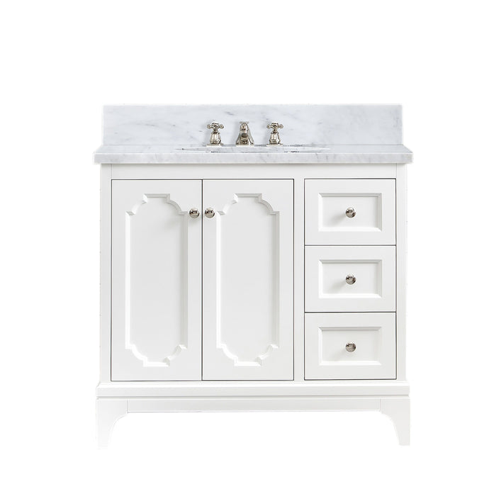 Water Creation Vanity Water Creation QU36CW05PW-000000000 Queen 36 Inch Single Sink Carrara White Marble Countertop Vanity in Pure White