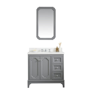 Water Creation Vanity Water Creation QU36QZ01CG-000BX0901 Queen 36-Inch Single Sink Quartz Carrara Vanity In Cashmere Grey  With F2-0009-01-BX Lavatory Faucet(s)