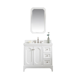 Water Creation Vanity Water Creation QU36QZ05PW-Q21TL1205 Queen 36-Inch Single Sink Quartz Carrara Vanity In Pure White With Matching Mirror(s) and F2-0012-05-TL Lavatory Faucet(s)
