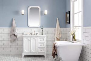 Water Creation Vanity Water Creation QU36QZ05PW-Q21TL1205 Queen 36-Inch Single Sink Quartz Carrara Vanity In Pure White With Matching Mirror(s) and F2-0012-05-TL Lavatory Faucet(s)