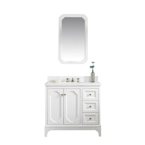 Water Creation Vanity Water Creation QU36QZ05PW-Q21TL1205 Queen 36-Inch Single Sink Quartz Carrara Vanity In Pure White With Matching Mirror(s) and F2-0012-05-TL Lavatory Faucet(s)