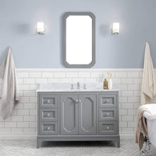 Load image into Gallery viewer, Water Creation Vanity Water Creation QU48CW01CG-000FX1301 Queen 48 Inch Single Sink Carrara White Marble Countertop Vanity in Cashmere Grey with Waterfall Faucet