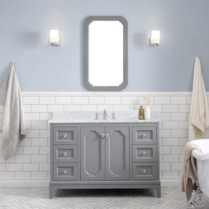 Water Creation Vanity Water Creation QU48CW01CG-000FX1301 Queen 48 Inch Single Sink Carrara White Marble Countertop Vanity in Cashmere Grey with Waterfall Faucet