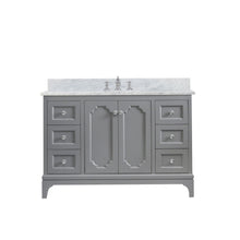 Load image into Gallery viewer, Water Creation Vanity Water Creation QU48CW01CG-000FX1301 Queen 48 Inch Single Sink Carrara White Marble Countertop Vanity in Cashmere Grey with Waterfall Faucet