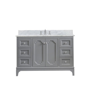 Water Creation Vanity Water Creation QU48CW01CG-000FX1301 Queen 48 Inch Single Sink Carrara White Marble Countertop Vanity in Cashmere Grey with Waterfall Faucet