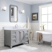 Load image into Gallery viewer, Water Creation Vanity Water Creation QU48CW01CG-000TL1201 Queen 48 Inch Single Sink Carrara White Marble Countertop Vanity in Cashmere Grey with Hook Faucet