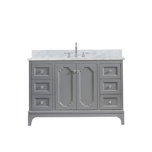 Load image into Gallery viewer, Water Creation Vanity Water Creation QU48CW01CG-000TL1201 Queen 48 Inch Single Sink Carrara White Marble Countertop Vanity in Cashmere Grey with Hook Faucet