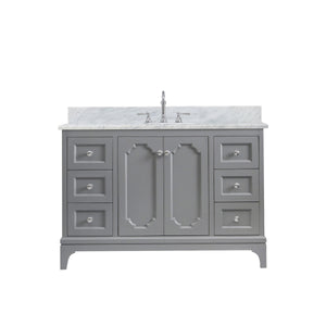 Water Creation Vanity Water Creation QU48CW01CG-000TL1201 Queen 48 Inch Single Sink Carrara White Marble Countertop Vanity in Cashmere Grey with Hook Faucet