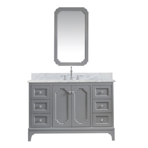 Water Creation Vanity Water Creation QU48CW01CG-Q21TL1201 Queen 48 In. Single Sink Carrara White Marble Countertop Vanity in Cashmere Grey with Hook Faucet and Mirror
