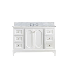 Load image into Gallery viewer, Water Creation Vanity Water Creation QU48CW05PW-000BX0905 Queen 48 Inch Single Sink Carrara White Marble Countertop Vanity in Pure White with Classic Faucet