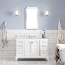Load image into Gallery viewer, Water Creation Vanity Water Creation QU48CW05PW-000BX0905 Queen 48 Inch Single Sink Carrara White Marble Countertop Vanity in Pure White with Classic Faucet