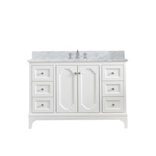 Load image into Gallery viewer, Water Creation Vanity Water Creation QU48CW05PW-000FX1305 Queen 48 Inch Single Sink Carrara White Marble Countertop Vanity in Pure White with Waterfall Faucet